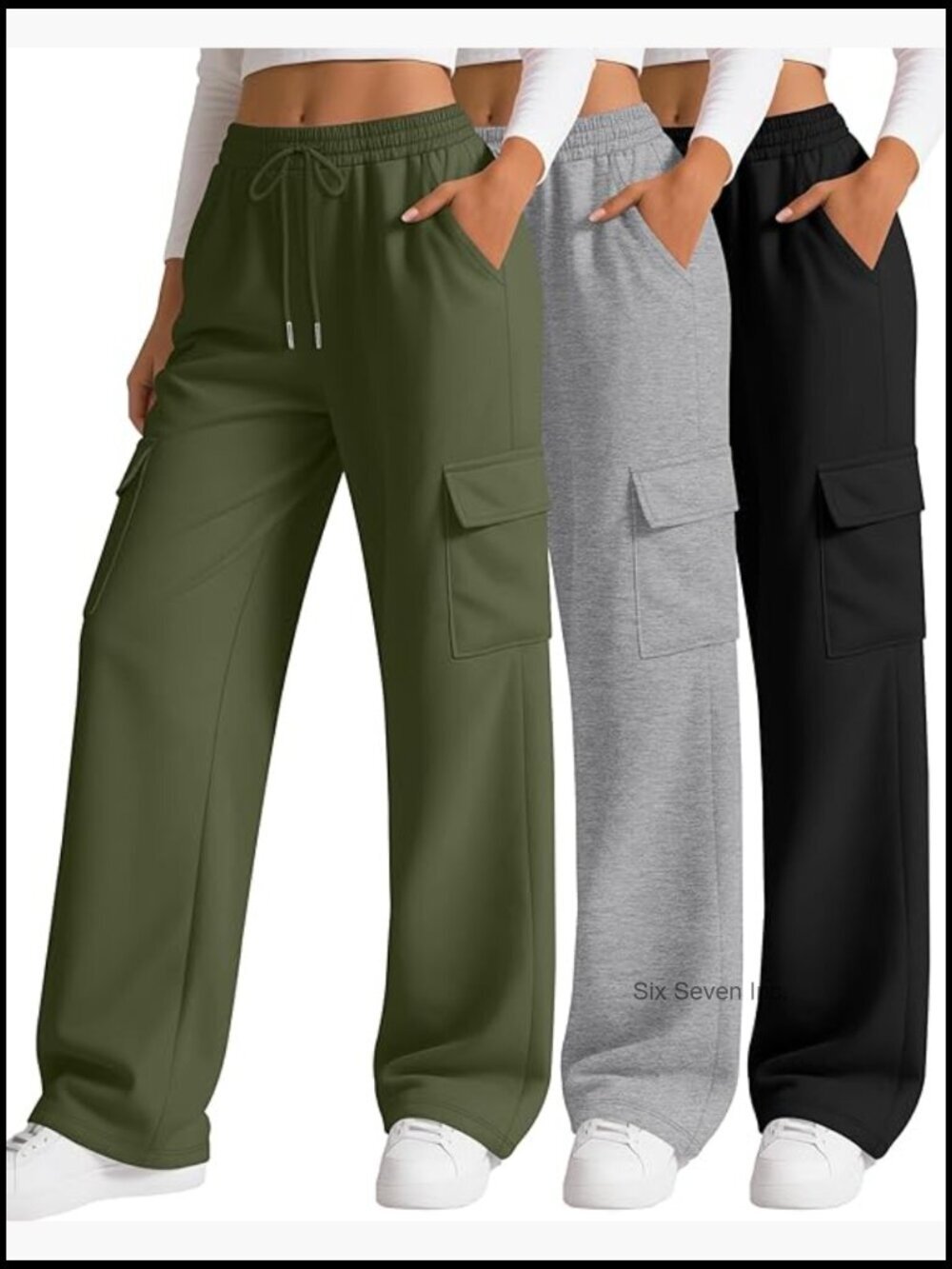 Wide Leg Baggy Cargo Sweatpants with Pockets - Athletic Joggers for Women - 4